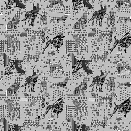 Life is Better with a Dog Dogs tossed Gray Monotone Life is Better a Dog Sykel Cotton Fabric