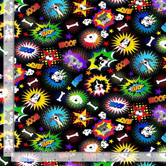 Dogs Rule Comics Dogs Words Black Gail Cadden Timeless Treasures Cotton Fabric TT-GAIL-CD4002-BLACK