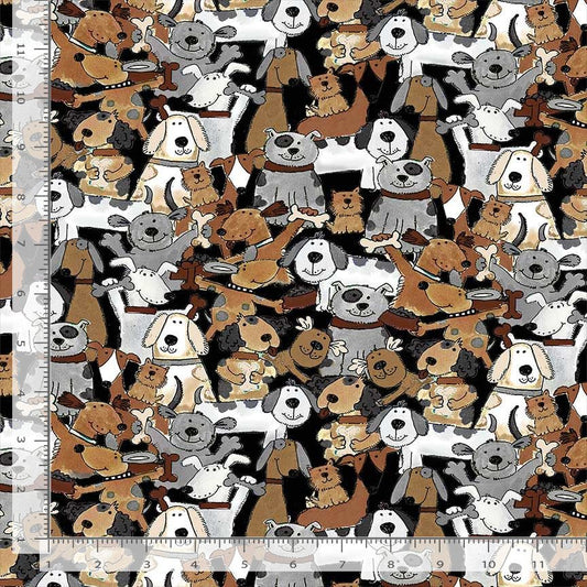 Dogs Rule Packed Dogs Brown Gail Cadden Timeless Treasures Cotton Fabric TT-GAIL-CD4001-BROWN