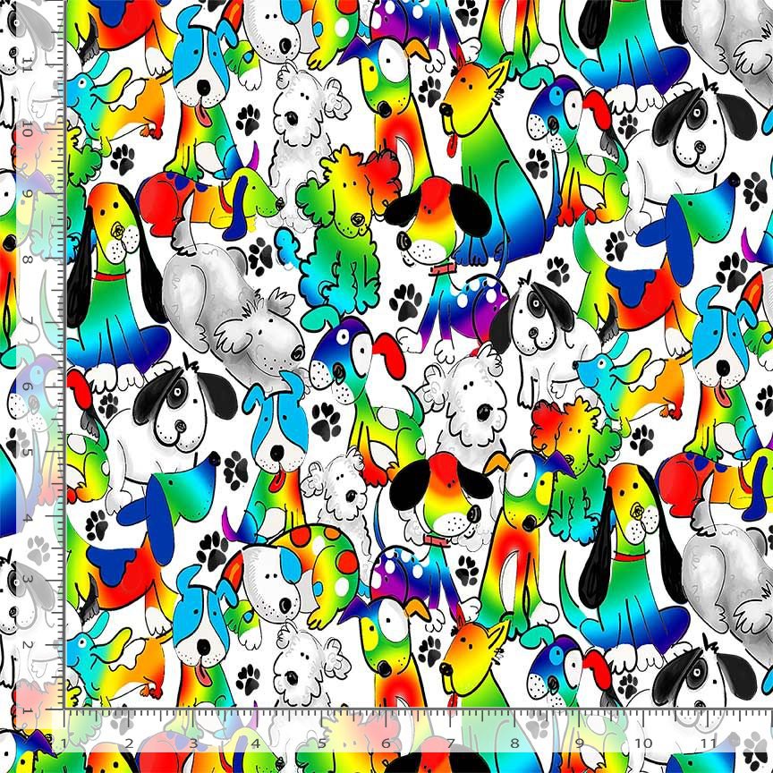 Dogs Rule Rainbow Dogs Rainbow Gail Cadden Timeless Treasures Cotton Fabric TT-GAIL-CD4000-RAINBOW
