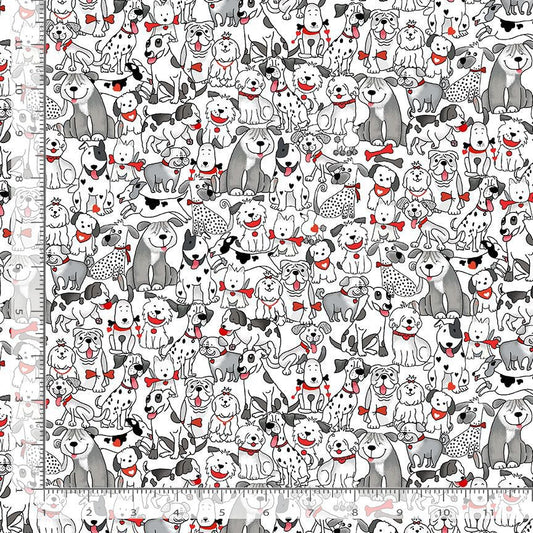 Dogs Rule Smiling Dogs White Timeless Treasures Cotton Fabric TT-DOG-CD3845-WHITE