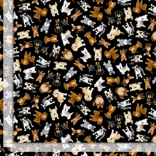 Dogs Rule Tossed Small Dogs Black Timeless Treasures Cotton Fabric TT-DOG-CD3318-BLACK