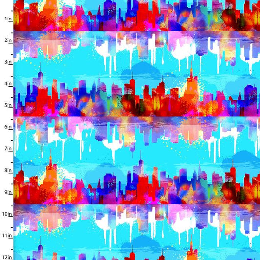 Dogs the City Urban Cityscape Turquoise Weekday Best 3 Wishes Cotton Fabric