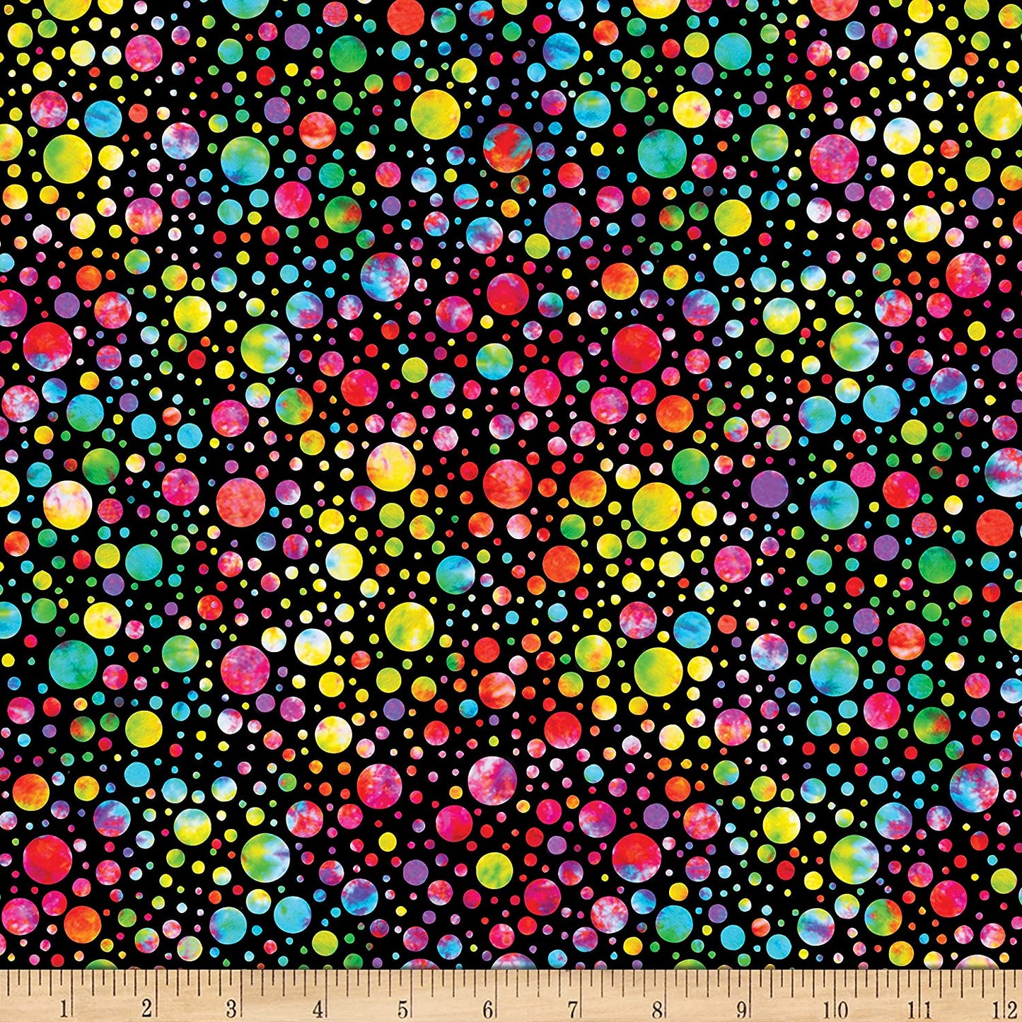 Dots Tie Dye Groovy Bubble Dots Black Timeless Treasures Cotton Fabric