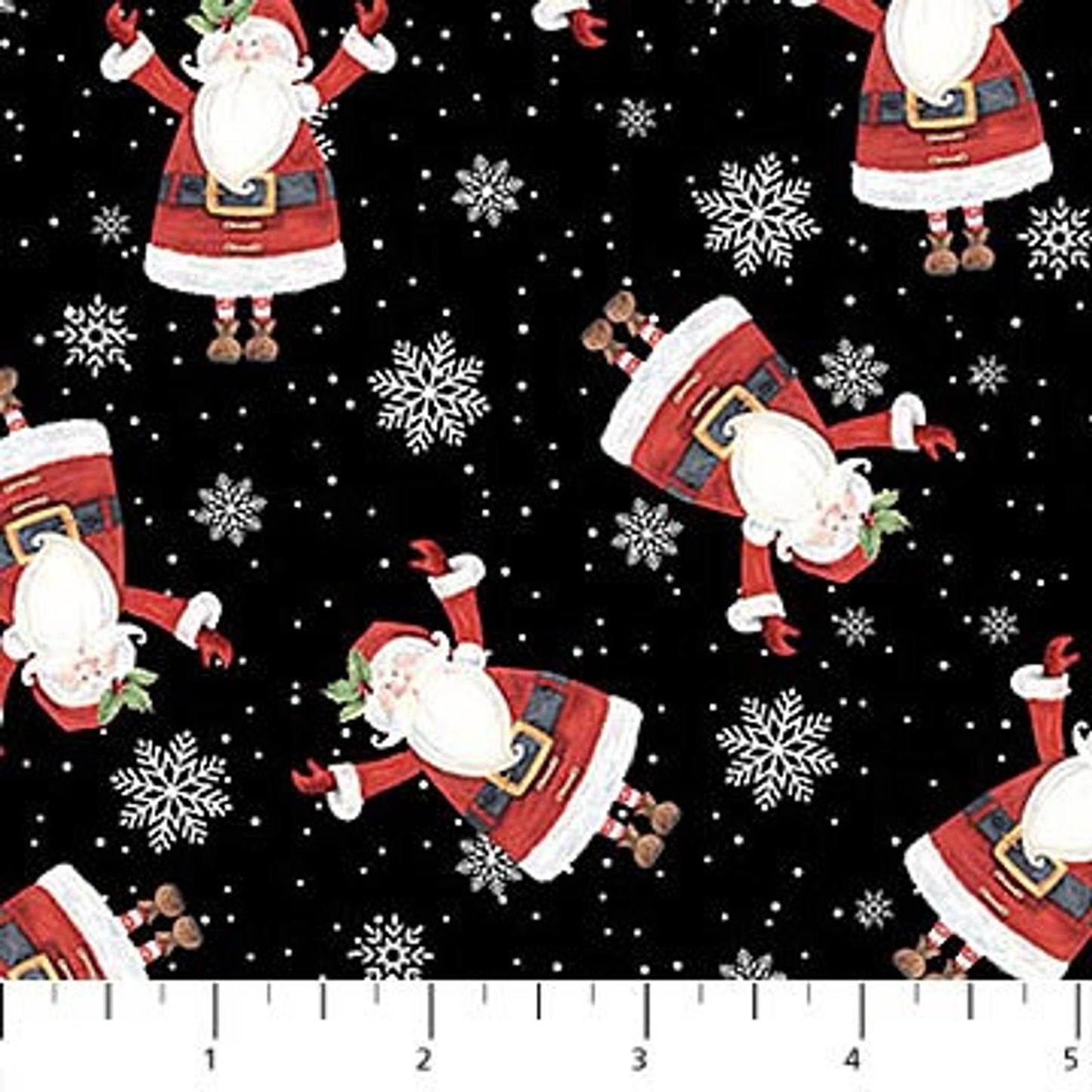 Double Deck Christmas Santa Allover on Black Northcott Cotton Fabric