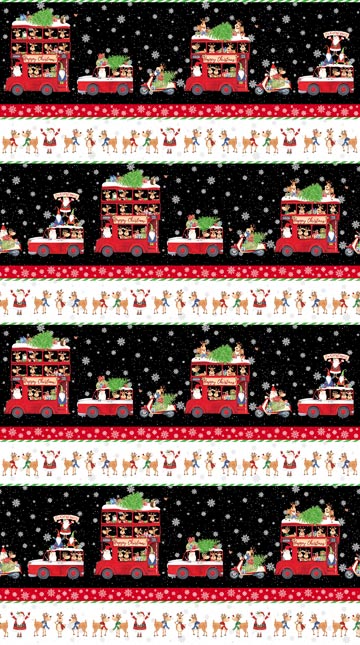 Double Deck Christmas Stripe Shelf on Black Northcott Cotton Fabric