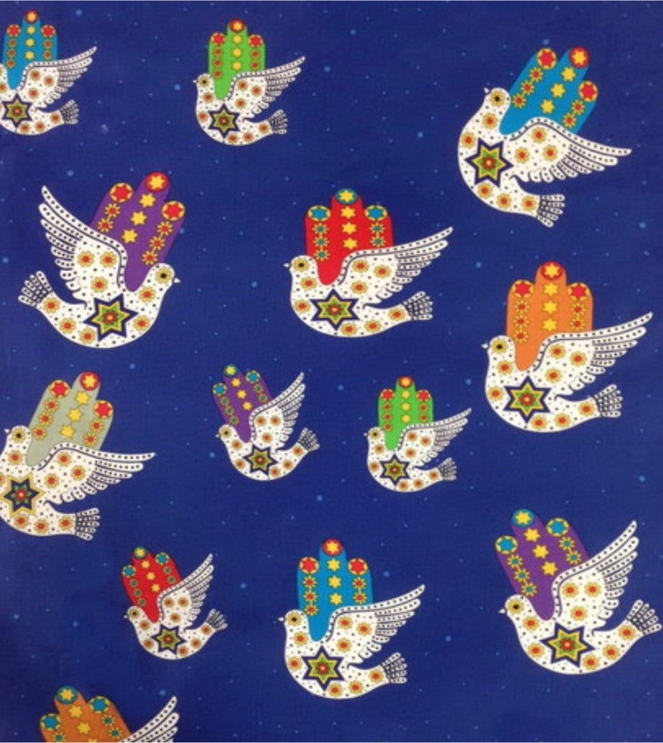 Hamsa Dove of Peace Blue Fay Nicoll Judaica Cotton Fabric