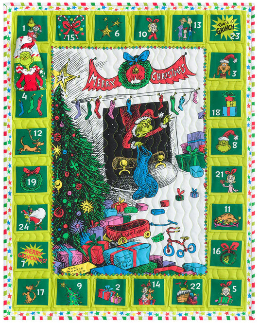 Dr Seuss How the Grinch Stole Christmas Advent Calendar Quilt Kit 23''x29'' Robert Kaufman