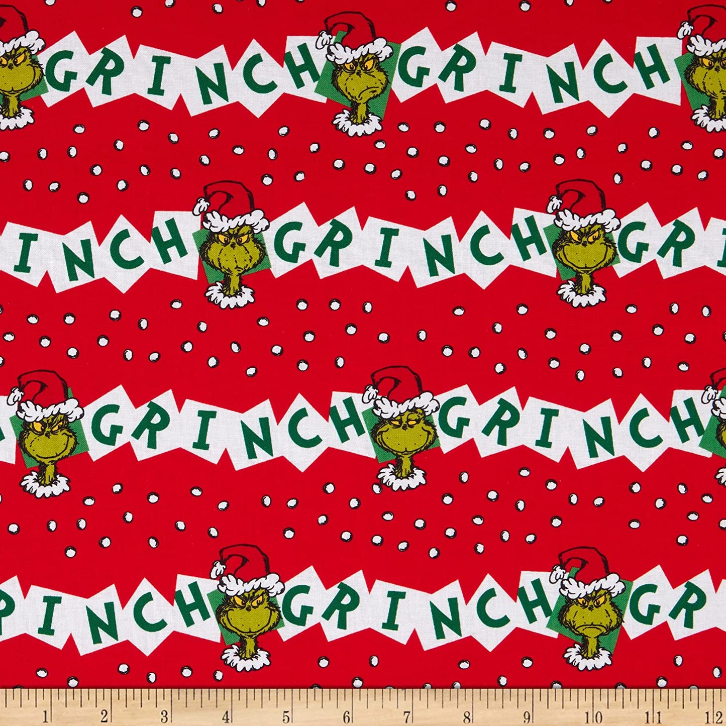 Dr Seuss How the Grinch Stole Christmas Holiday Head Stripe Red Robert Kaufman Cotton Fabric