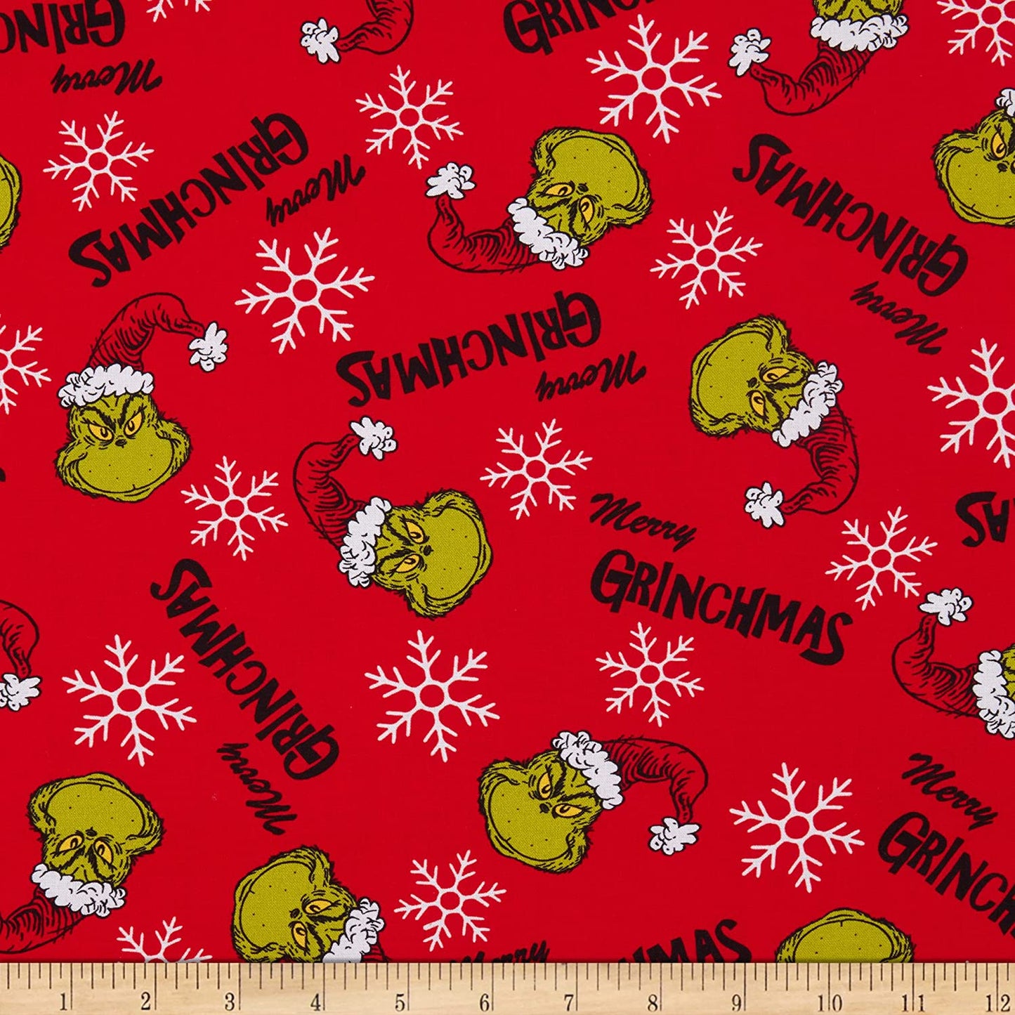 Dr Seuss How the Grinch Stole Christmas Holiday Head Red Robert Kaufman Cotton Fabric