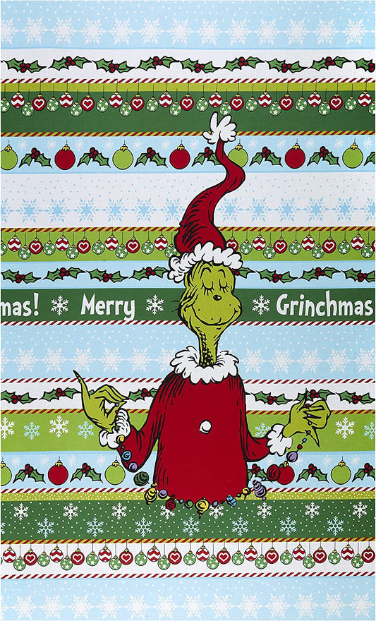 Dr Seuss How the Grinch Stole Christmas Stripe Panel 24" Robert Kaufman Cotton Fabric