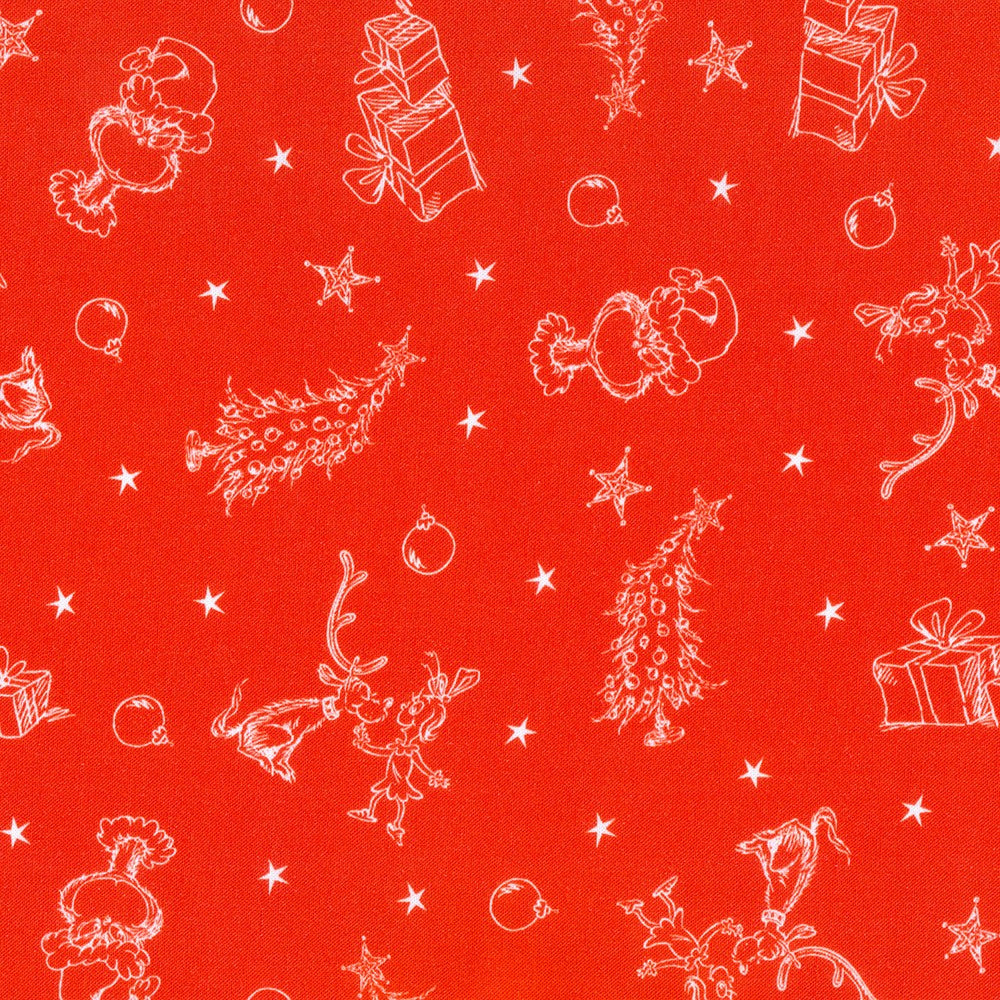 Dr Seuss How the Grinch Stole Christmas Tossed Characters Objects Holiday Red Robert Kaufman Cotton Fabric