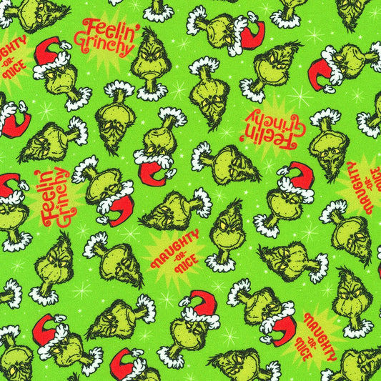 Dr Seuss How the Grinch Stole Christmas Tossed Grinch Holly Green Robert Kaufman Cotton Fabric