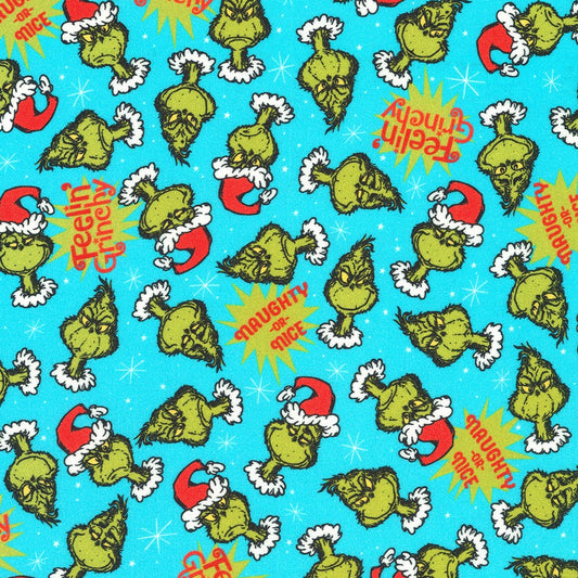 Dr Seuss How the Grinch Stole Christmas Tossed Grinch Ice Blue Robert Kaufman Cotton Fabric