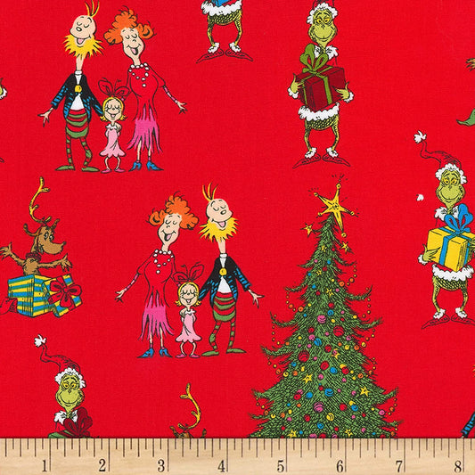 Dr Seuss How the Grinch Stole Christmas Red Robert Kaufman Cotton Fabric