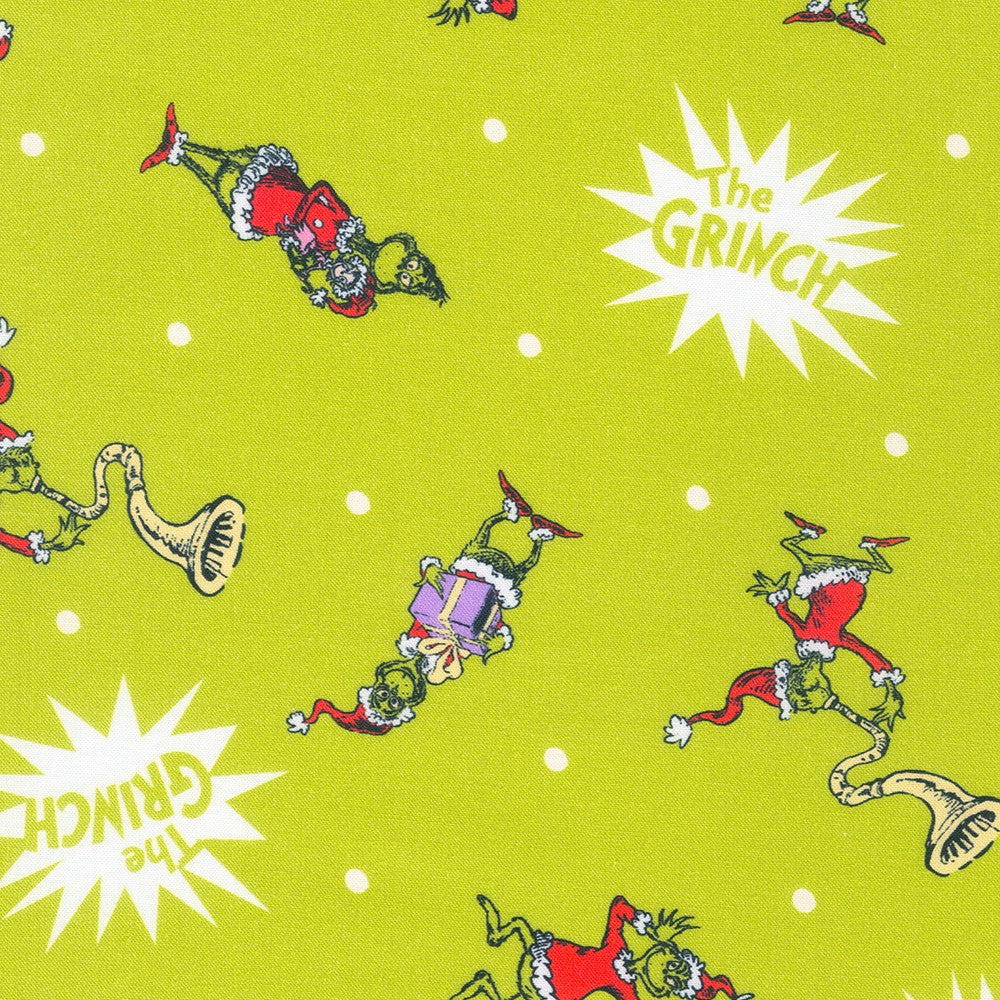 Dr. Seuss How the Grinch Stole Christmas Cheery Grinch Holiday Green Robert Kaufman Cotton Fabric