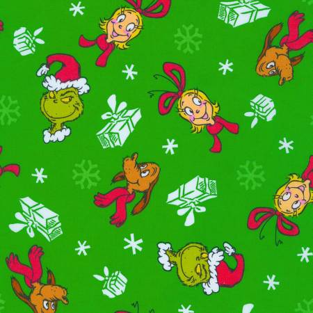 Dr. Seuss How the Grinch Stole Christmas Gifts Green Robert Kaufman Cotton Fabric