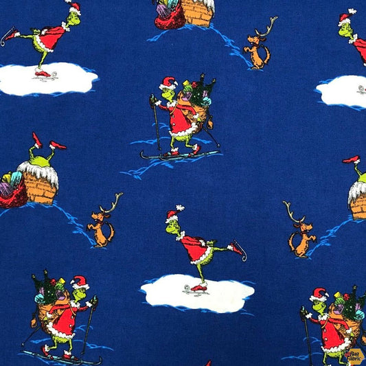 Dr. Seuss How the Grinch Stole Christmas Grinch Snow Royal Blue Robert Kaufman Cotton Fabric