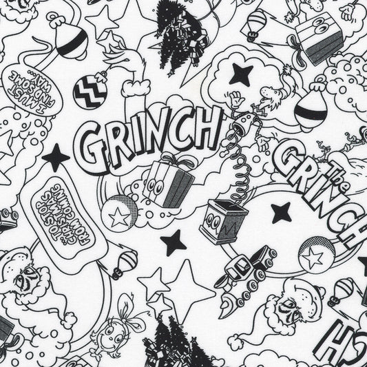 Dr. Seuss How the Grinch Stole Christmas Comics White Robert Kaufman Cotton Fabric RK-ADED-23099-1