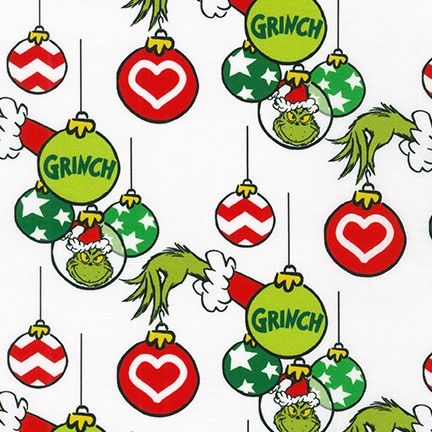 Dr. Seuss How the Grinch Stole Christmas Holiday White  Robert Kaufman Cotton Fabric