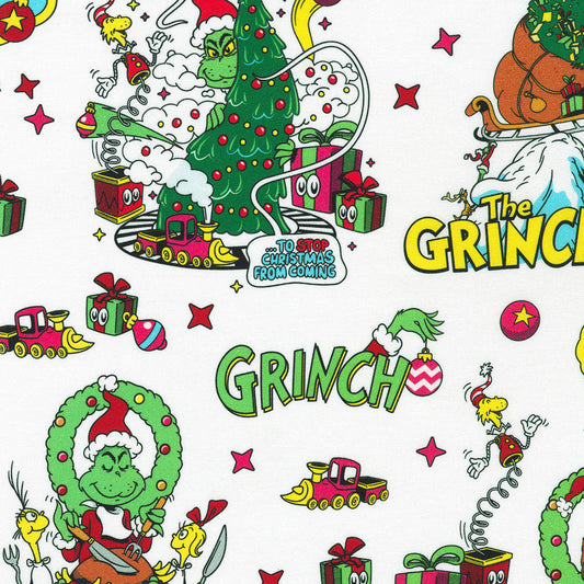 Dr. Seuss How the Grinch Stole Christmas Scenic White Robert Kaufman Cotton Fabric RK-ADED-23101-1