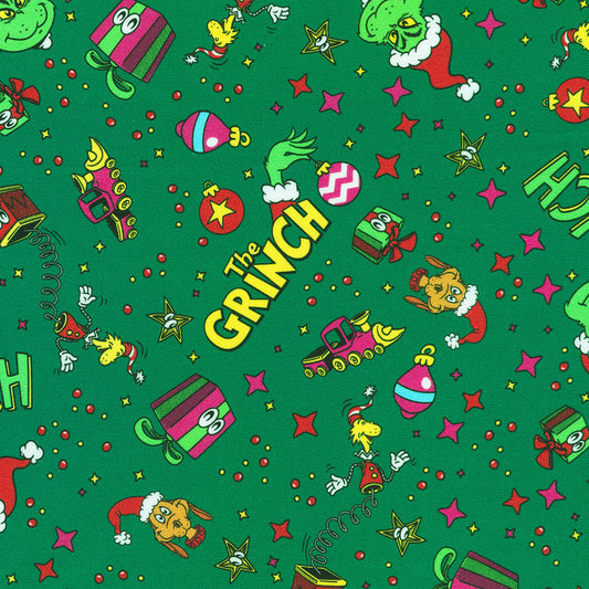 Dr. Seuss How the Grinch Stole Christmas Toy Toss Evergreen Robert Kaufman Cotton Fabric RK-ADED-23100-224