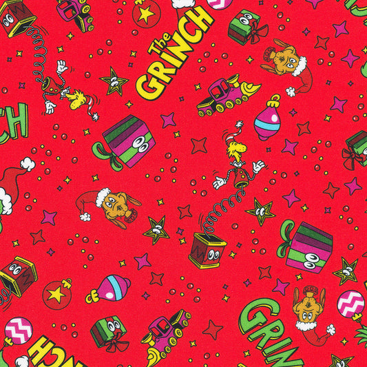 Dr. Seuss How the Grinch Stole Christmas Toy Toss Red Robert Kaufman Cotton Fabric RK-ADED-23100-3