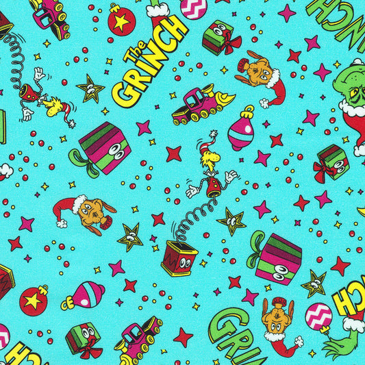 Dr. Seuss How the Grinch Stole Christmas Toy Toss Snow Robert Kaufman Cotton Fabric RK-ADED-23100-87