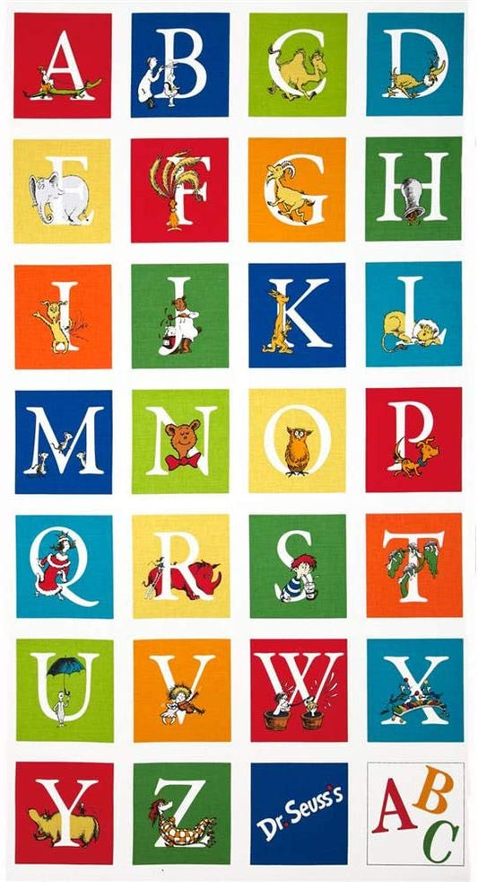 Dr Seuss Adventures ABC Panel 24" White Robert Kaufman Cotton Fabric RK-ADE-14694-267