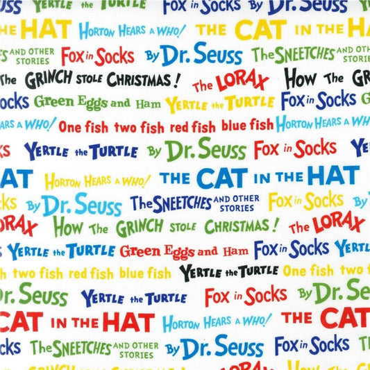 Dr Seuss Book Titles Celebrate White Robert Kaufman Cotton Fabric