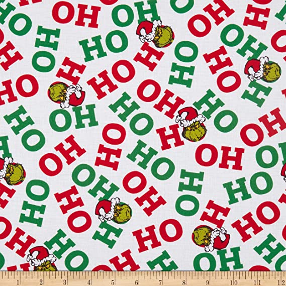 Dr Seuss How the Grinch Stole Christmas Holiday Ho Ho Word Toss White Robert Kaufman Cotton Fabric RK-ADE-20999-223