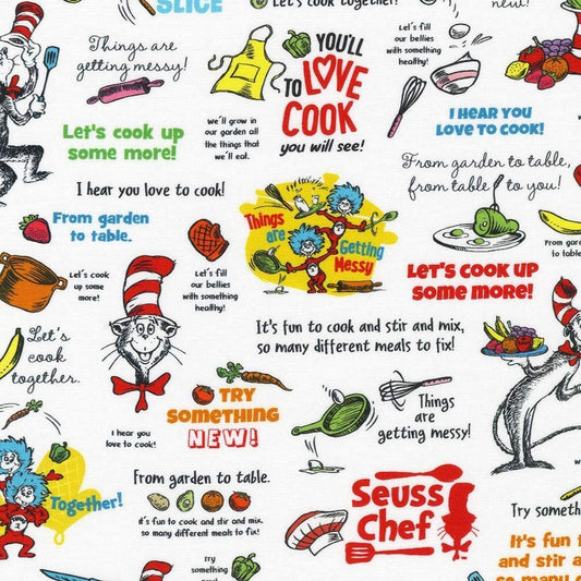 Dr Seuss Recipes White Robert Kaufman Cotton Fabric