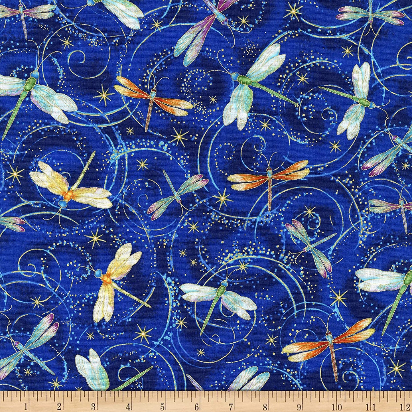 Dragonflies Metallic Dancing Blue Timeless Treasures Cotton Fabric