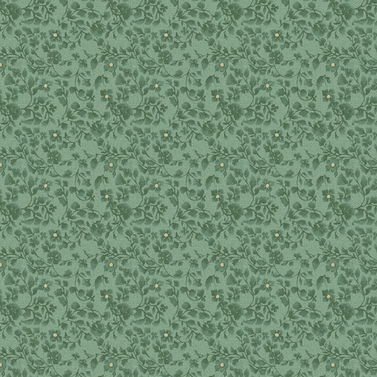Dragonfly Garden Green Tiny Stampled Vintage Florals Timeless Treasures Cotton Fabric