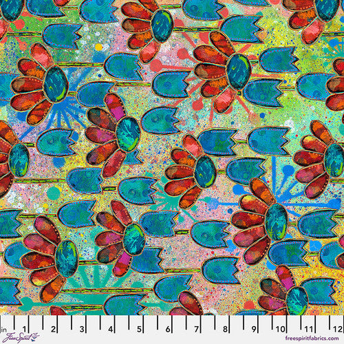 Dragonfly Dance Daisy time Multi Sue Penn Free Spirit Cotton Quilting Fabric FS-PWSP107.MULTI