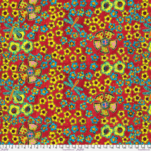 Dragonfly Dance Flower Field Multi Sue Penn Free Spirit Cotton Quilting Fabric FS-PWSP113.MULTI
