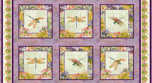 Dragonfly Dance 6 Blocks Panel 24" Multi Grace Violet Designs Henry Glass Cotton Fabric