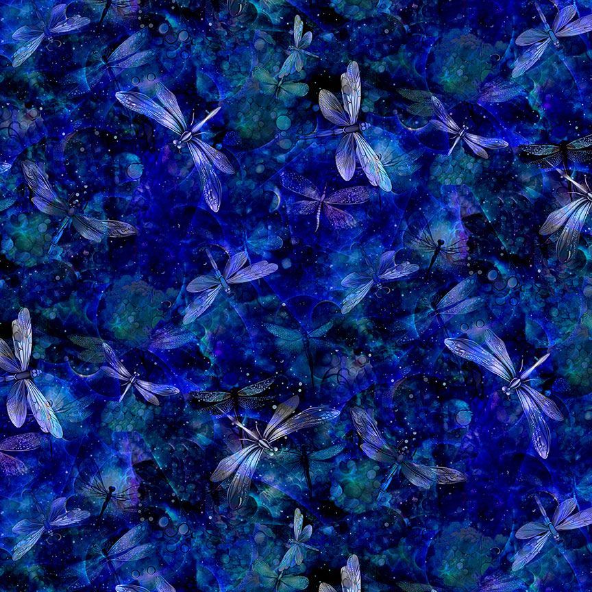 Dragonfly Illusion Tossed Dragonflies & Spots Night Blue Timeless Treasures Cotton Fabric