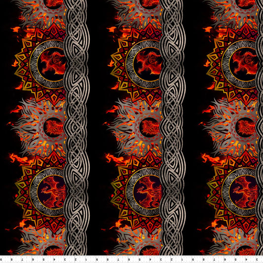 Dragons Flame Border Red Black Jason Yenter The Beginning Cotton fabric