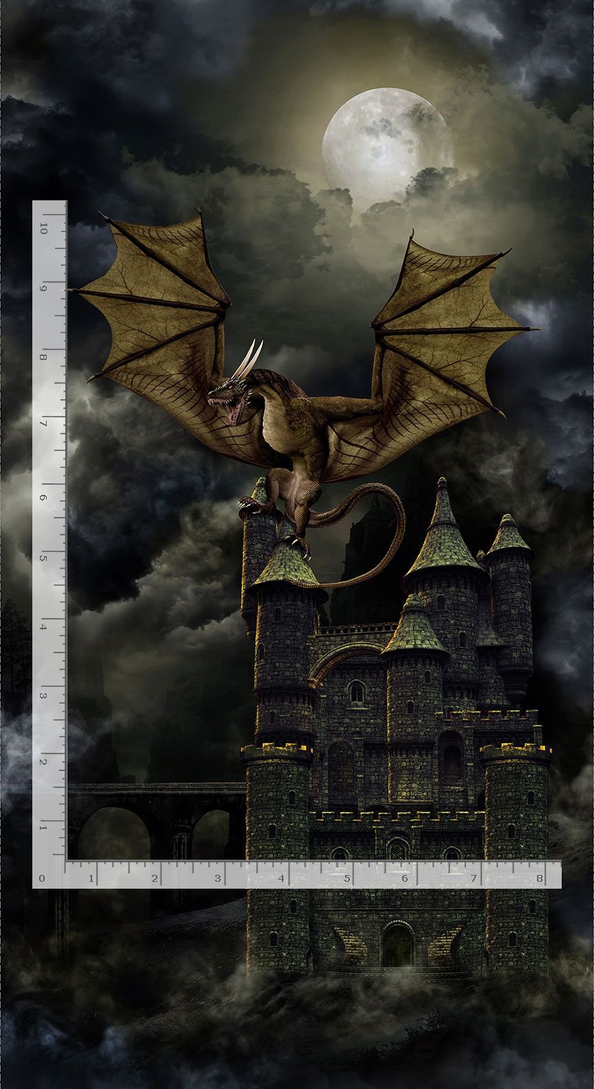 Dragon's Lair Dragon's Castle Panel 24" Black Timeless Treasures Cotton Fabric