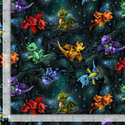 Dragons Baby Dragons Tossed Forest Timeless Treasures Cotton Fabric TT-FUN-CD3087-FOREST