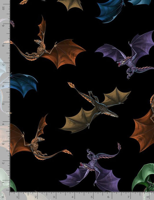 Dragons Lair Dragons Repeat Black George McCartney Timeless Treasures Cotton Fabric