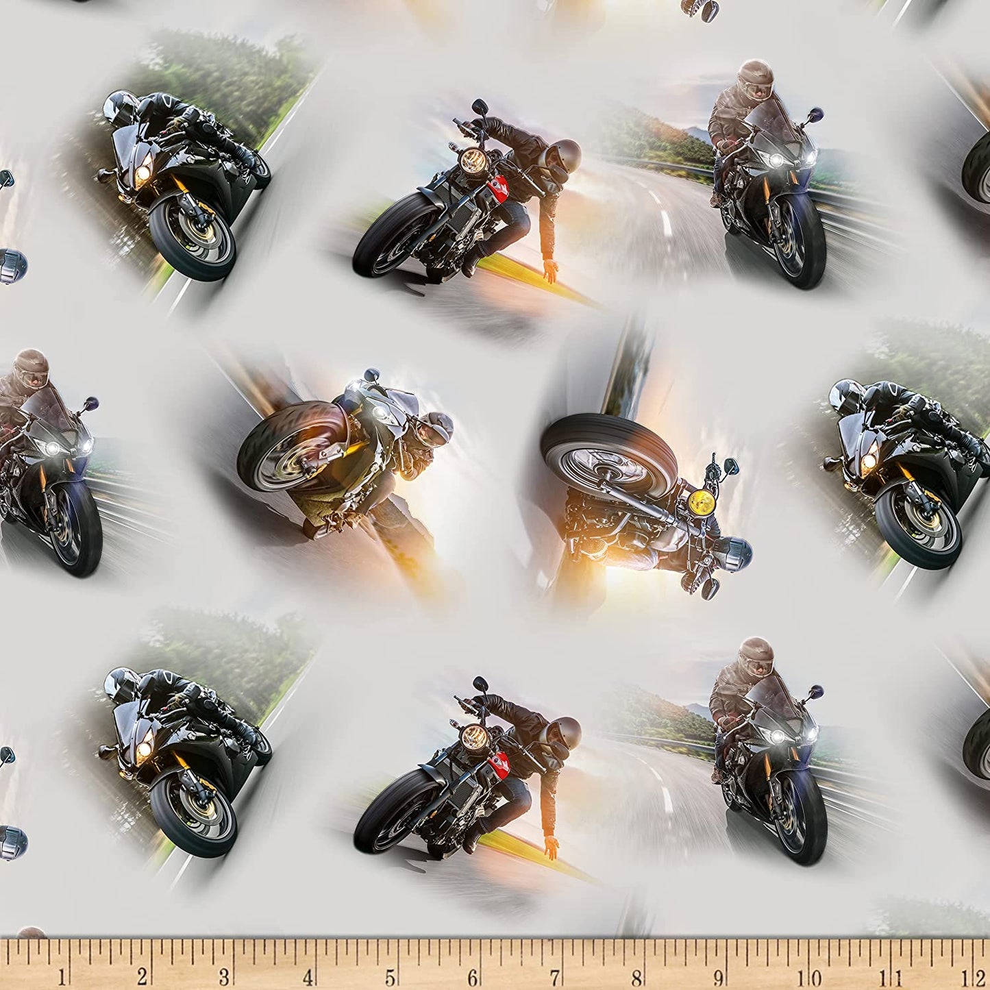 Dream Ride Motorcycle Allover Silver Elizabeth's Studio Cotton Fabric