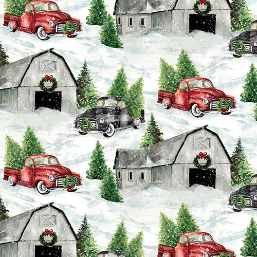 Dreaming of a Farmhouse Christmas Farm Gray Carol Robinson 3 Wishes Cotton Fabric