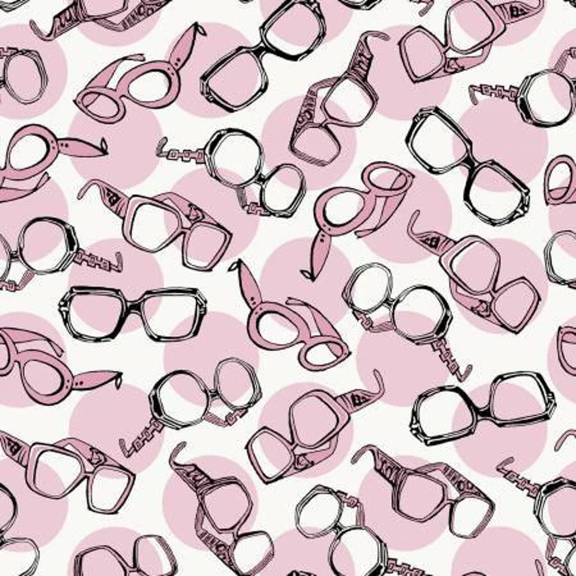 Dressed and Obsessed Tossed Glasses Pink Anna Tavoletti Studio E Cotton Fabric