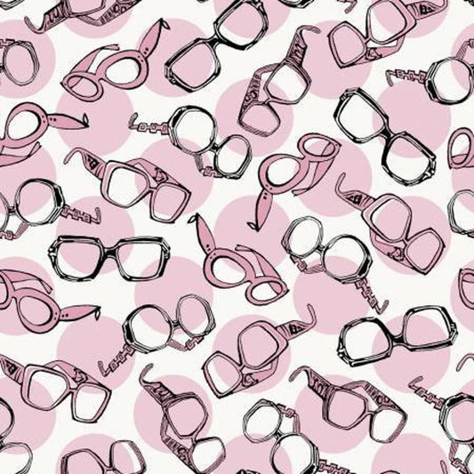Dressed and Obsessed Tossed Glasses Pink Anna Tavoletti Studio E Cotton Fabric