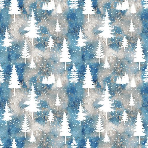 Cold Winter Morning Trees Blue Kathleen Francour Studio E Cotton Fabric