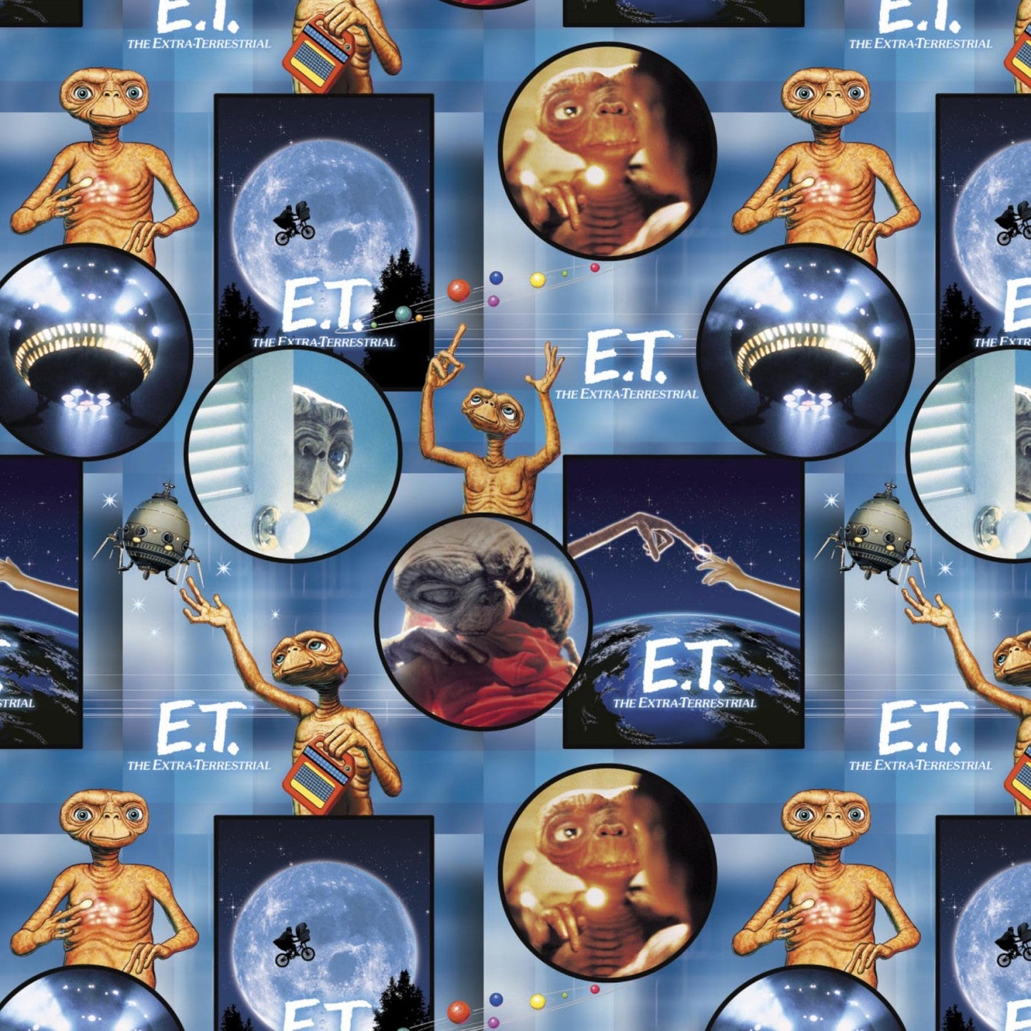 E.T. Extra-Terrestrial Universal Movie Poster Scene ET Blue Springs Creative Cotton Fabric