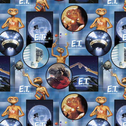 E.T. Extra-Terrestrial Universal Movie Poster Scene ET Blue Springs Creative Cotton Fabric