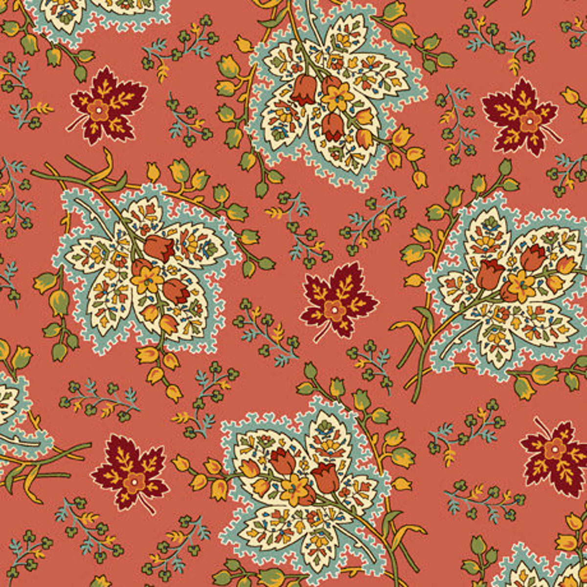 Ophelia Decorative Leaf Tangerine Quilting Treasures Fabrics Cotton Fabric QT-29124-T | US Fabric Shop